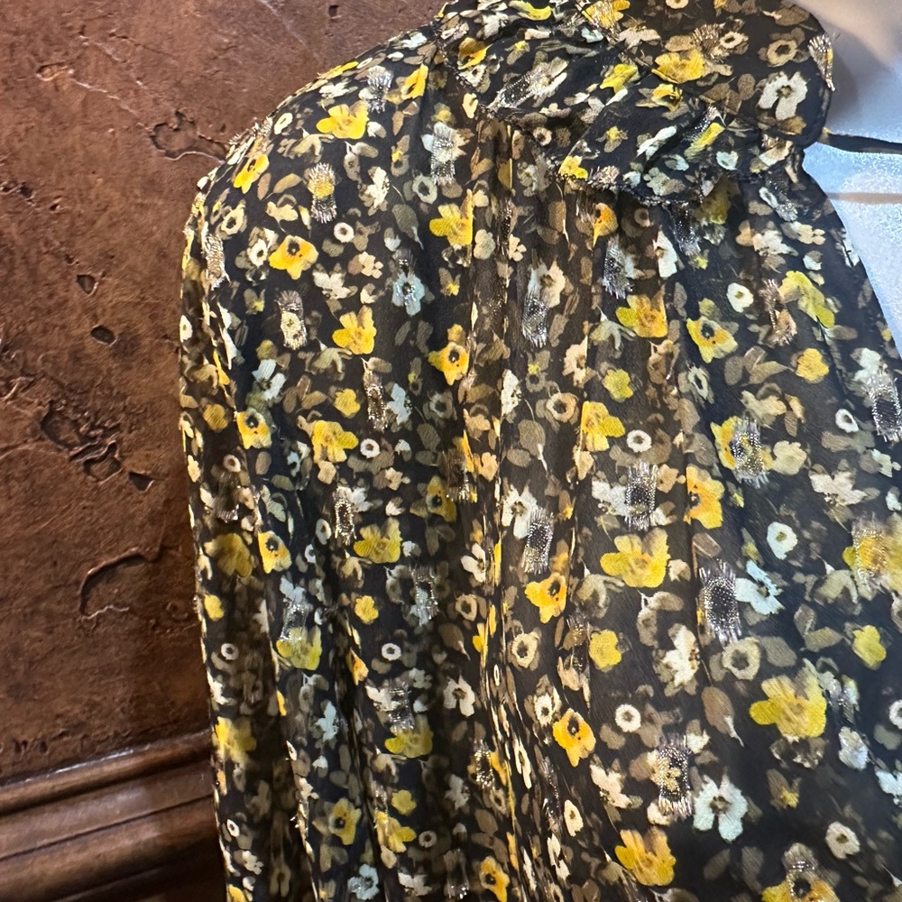 NWT SIZE 1/US S OVERSIZED The Kooples Black and Yellow Floral Blouse - Picture 4 of 13